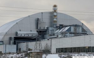 The New Safe Confinement (NSC) structure covers the old sarcophagus surrounding the damaged fourth reactor at the Chernobyl nuclear power plant, in Chernobyl, Ukraine. (Gleb Garanich, Reuters)